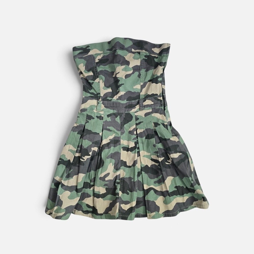Forever 21 NWT Camo Strapless Mini Dress Green Camouflage Pleated Armycore XS